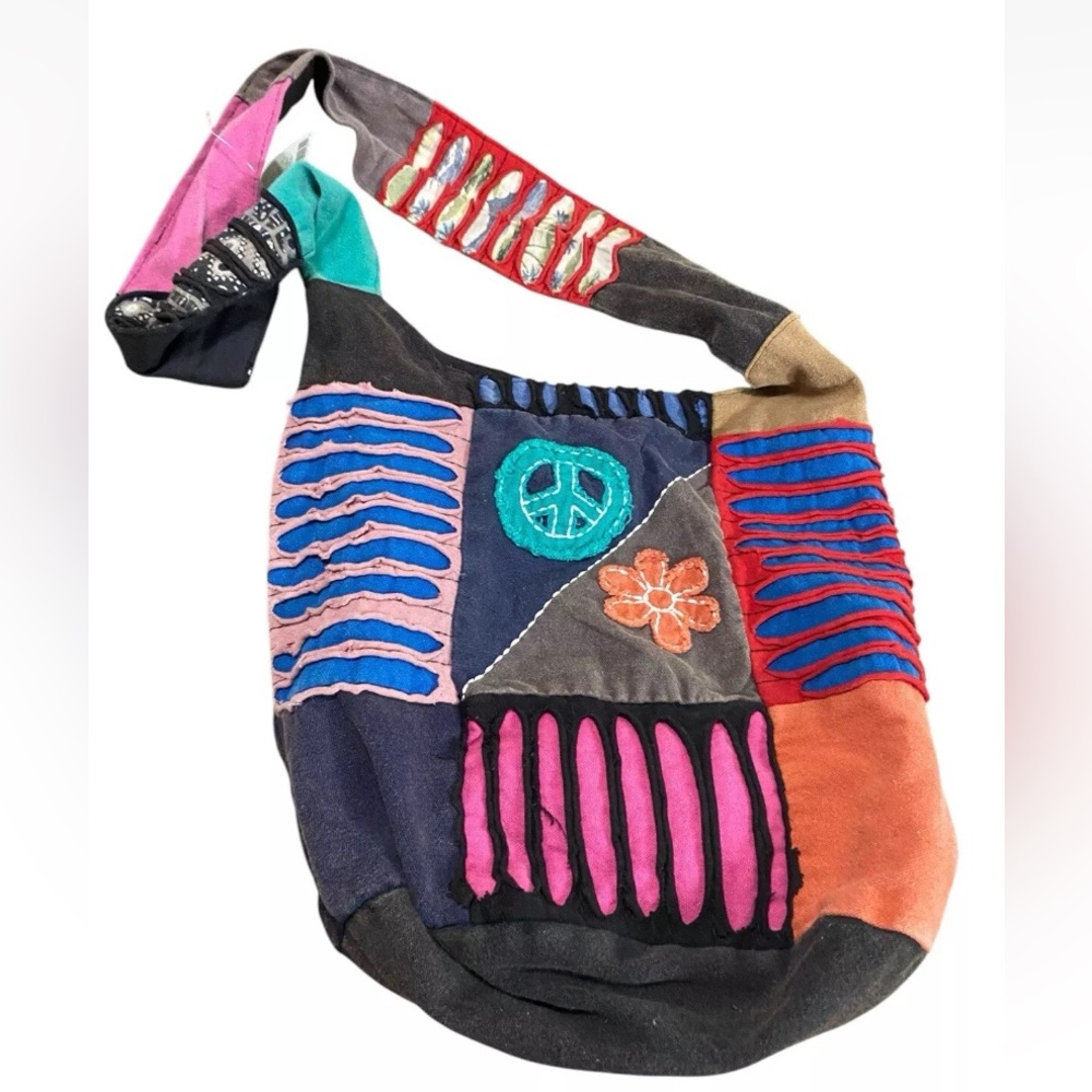 New! Patchwork Hippie Boho Pocket Zip Crossbody Cotton Bag Purse India Handmade